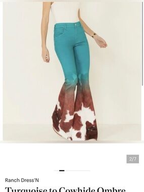 Turquoise to Cowhide Ombre Flare Jeans